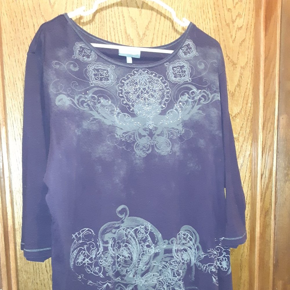 Shirt, 3/4 sleeve, deep purple, 22-24